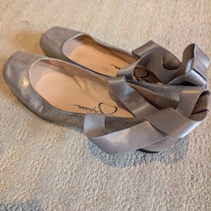 Jessica Simpson Silver Rose Elastic Ribbon Ballet Flats - Women